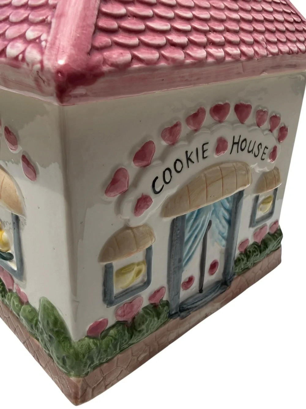Vintage Pink Cottage Cookie House Cookie Jar Valentine Cottagecore Ceramic Decor